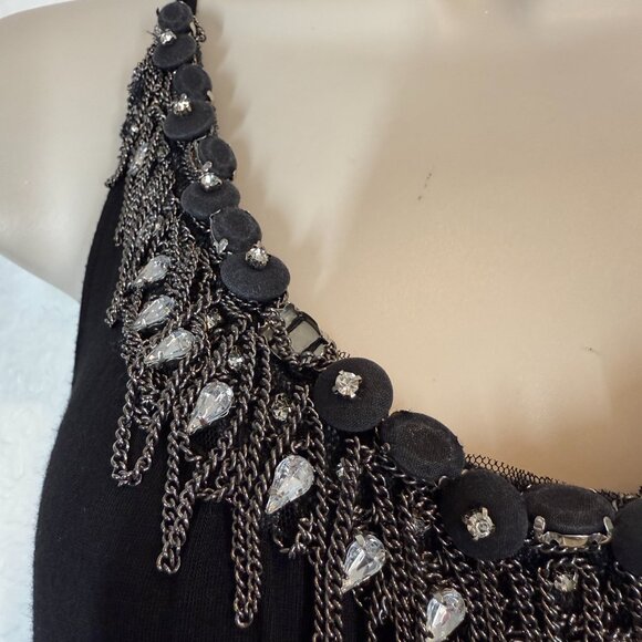 Vintage Y2K Soul Revival Black Dress Embellished Beaded Chain Halter Goth Medium - Picture 6 of 11